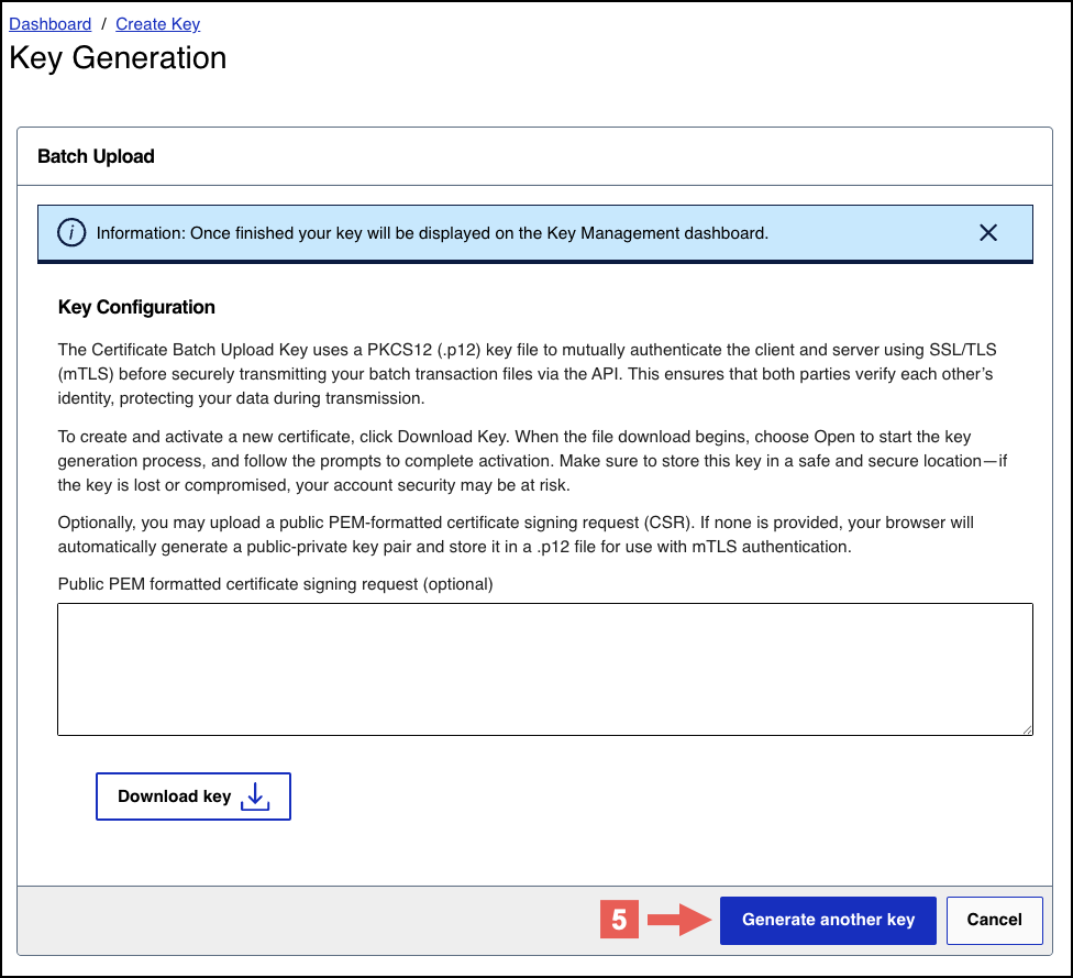 New batch upload key download panel