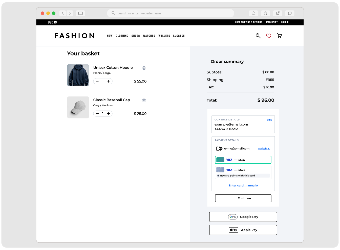 Example of the trigger component of Click to Pay.