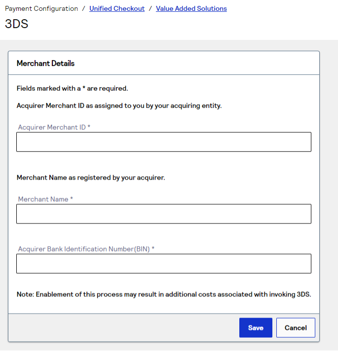 3-D Secure configuration page