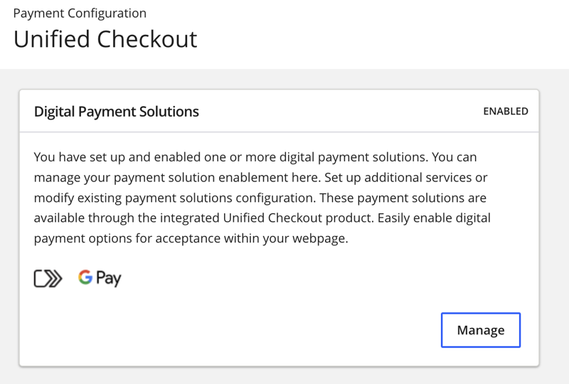 Manage Unified Checkout Digital Payments Solutions
