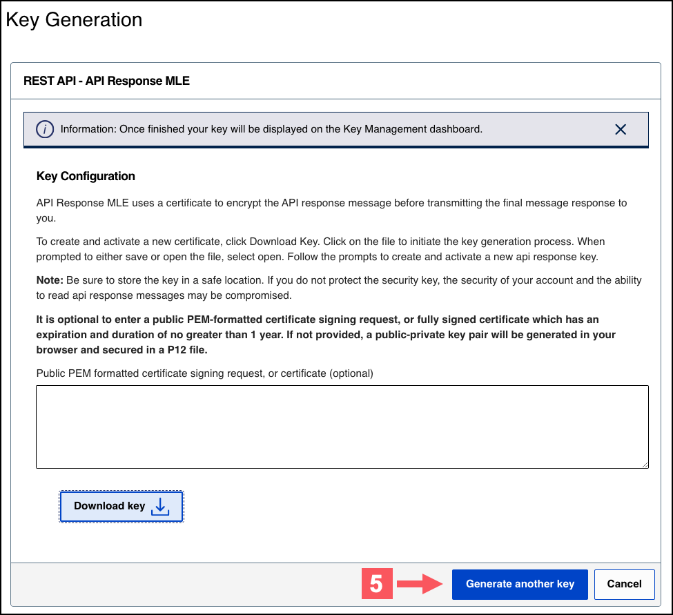Download key page for REST – API Response MLE certificate