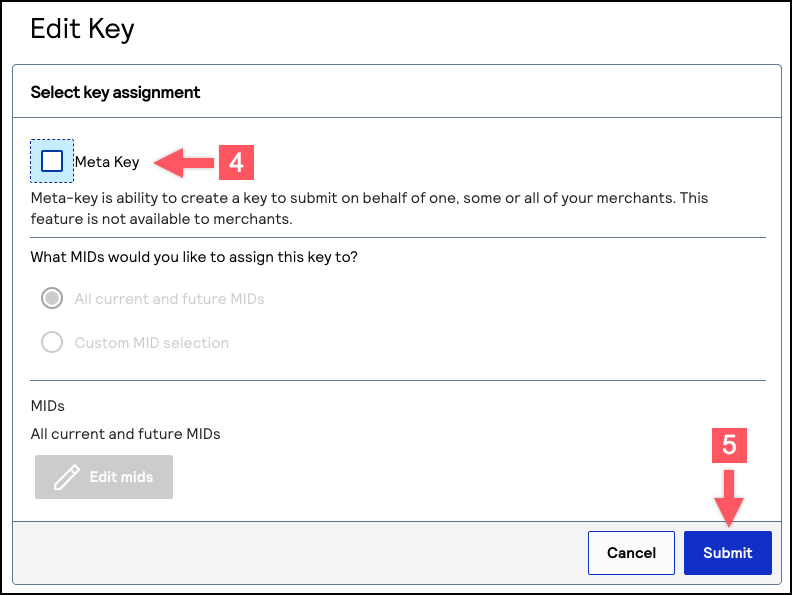 Edit Key page with Meta Key checkbox unchecked