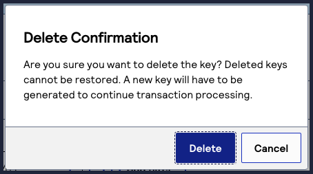 Delete key confirmation dialog confirming the key has been deleted