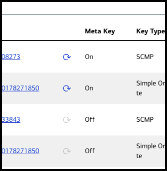 Key Generation page showing the new regenerated meta key alongside the original active key