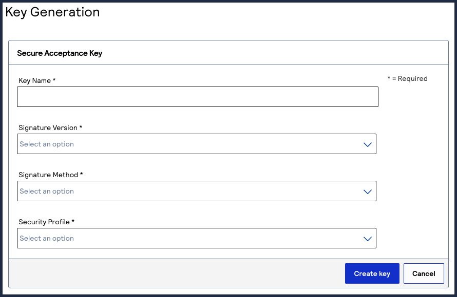 Secure Acceptance Key Generation page