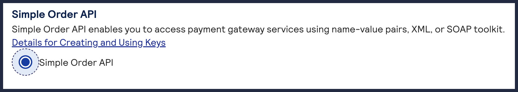 Simple Order API selection in key type options