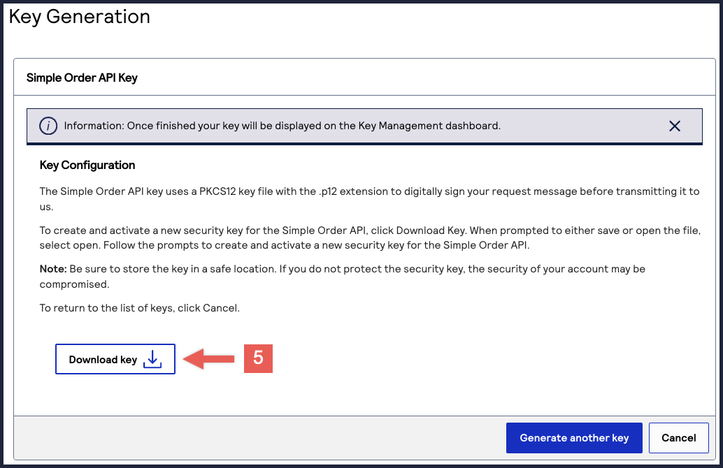 Download key page showing the download button