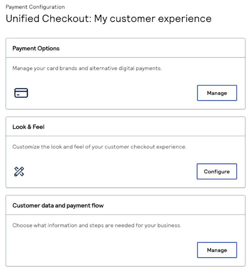 The Unified Checkout Customer Experience page.